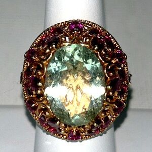 NWOT Genuine Large Oval Green Amethyst & Rhodonite Garnet Gemstone Designer Ring